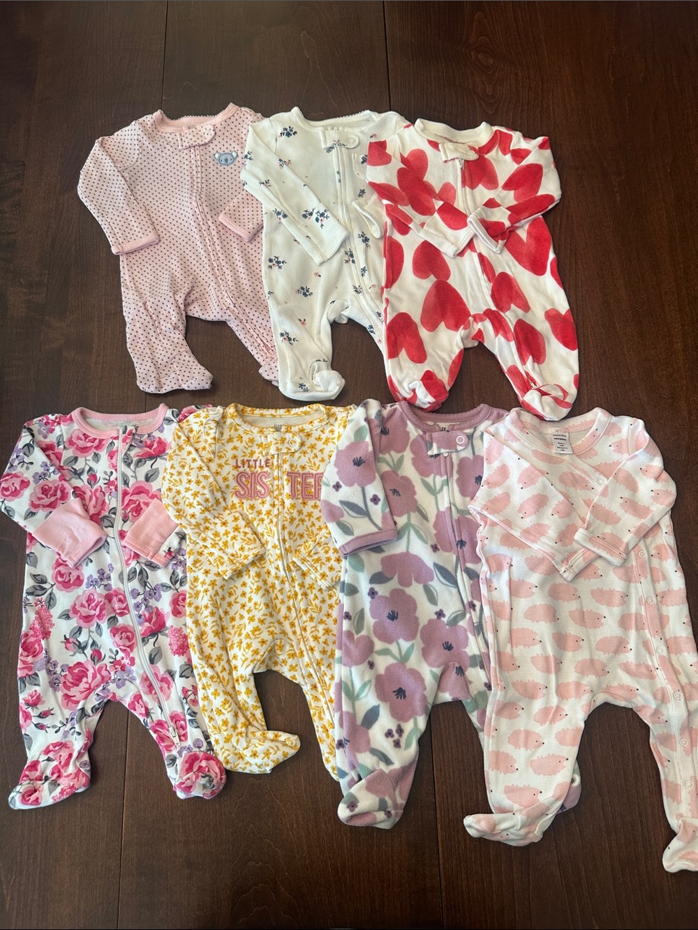 Set of Newborn Girls Footed Sleepers